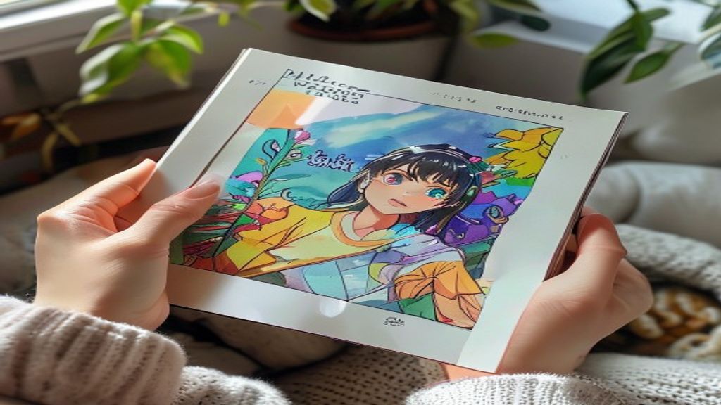 Hands holding a freshly printed graphic novel with a detailed cover.