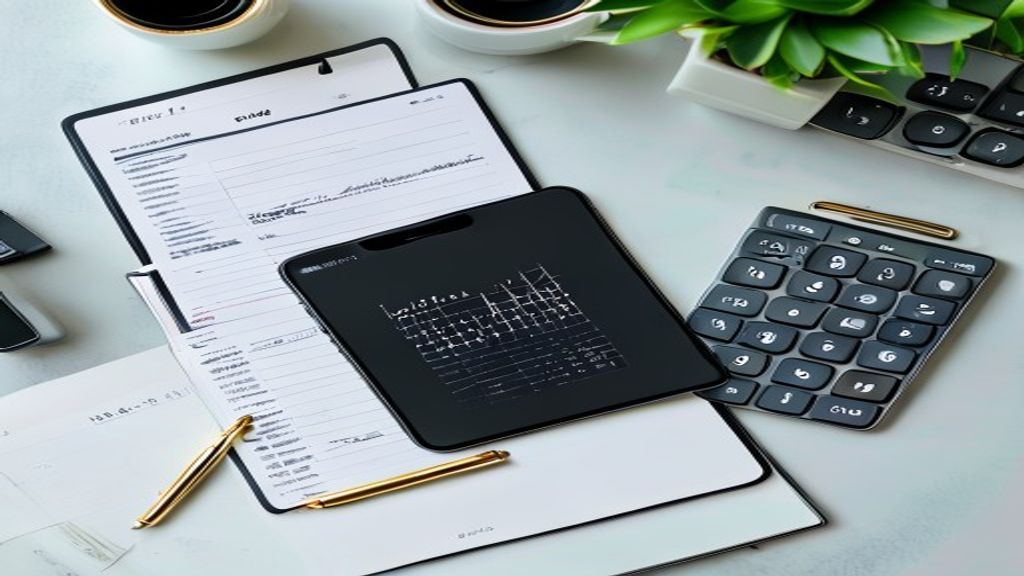 Two smartphones, calculator, pen, and notebook showing daily earnings log on a desk.